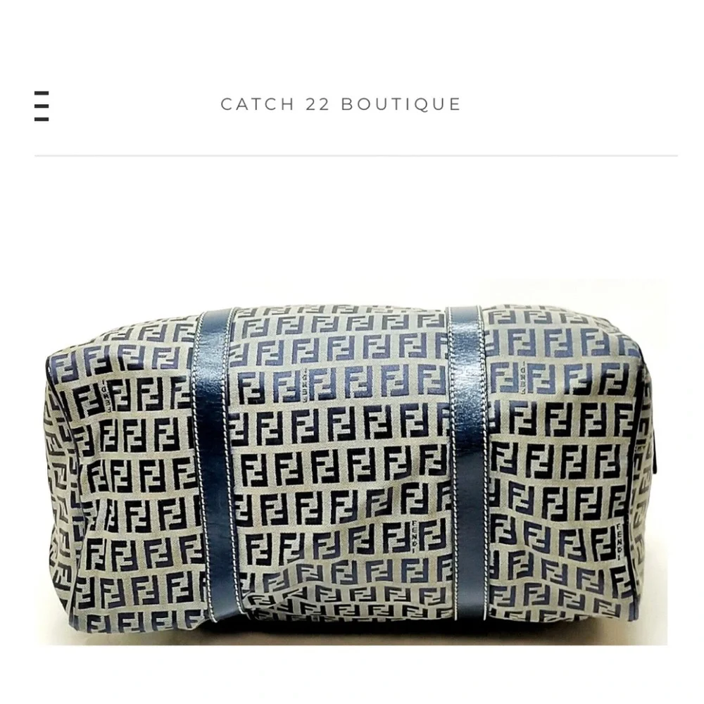 *SOLD* FENDI Blue Zucchino Canvas Forever Bauletto Boston Bag - Picture 4 of 9